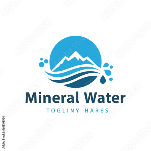 Fresh mineral water logo featuring mountain and waves, perfect for branding and design