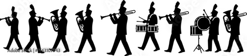 Marching band playing instruments Silhouette vector illustration
