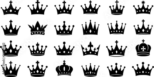 Kings crown icon set silhouette vector illustration
