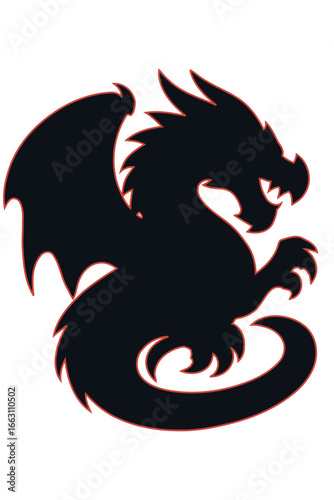 Wallpaper Mural Stylized black silhouette of a fierce mythological dragon. A powerful vector icon representing fantasy, strength, and ancient legends from folklore Torontodigital.ca