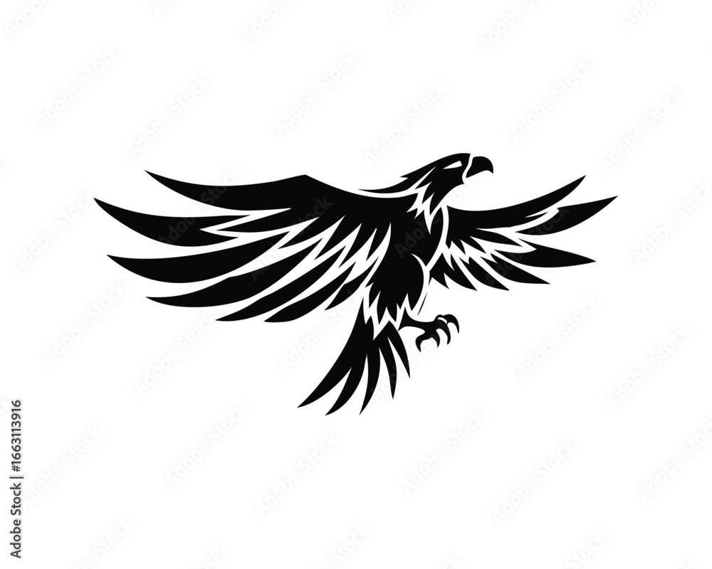 Naklejka premium Aggressive black eagle with spread wings in a stylized graphic design bird hawk