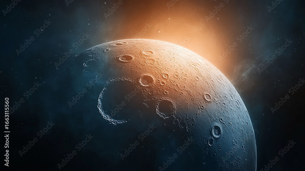Naklejka premium Beautiful Crescent Moon with Sunlight in Deep Space