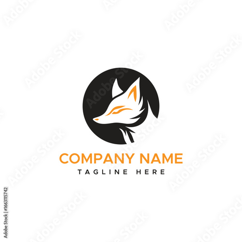 Stylized Fox Head Logo with Orange Accents and Company Name animal wildlife