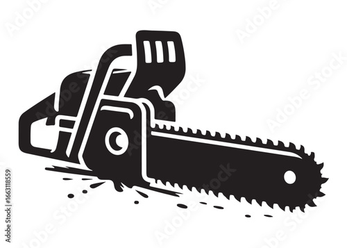 chainsaw cutting logo silhouette vector, chainsaw silhouette logo design illustration, chainsaw silhouette powerful vector design, woodcutter with chainsaw logo silhouette vector on white background 