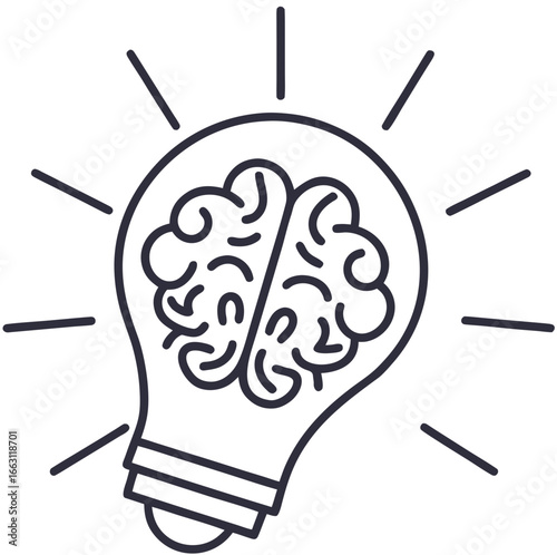Idea icon. Creative idea symbol. Light bulb with a brain inside icon. Editable stroke. Vector 