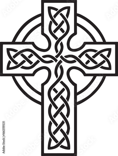 Intricate celtic cross knot design isolated on white background