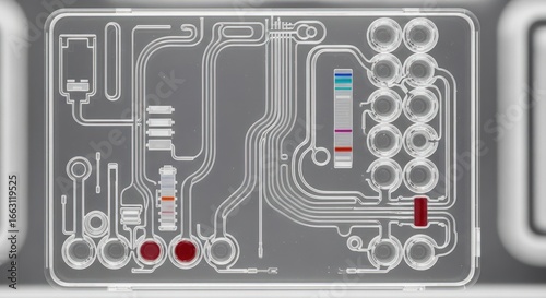 Microfluidic Device with Red Liquid Samples for Biotechnology Research and Medical Diagnostics