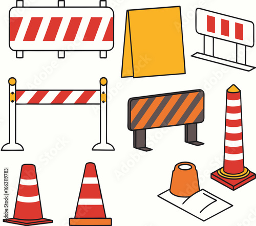 Road barrier and street barriers set. Vector illustration 
