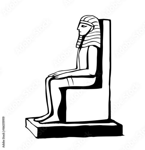 Vector drawing. Egyptian male statue. Pharaoh on the throne
