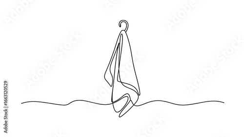Towel on hanger continuous line drawing vector illustration