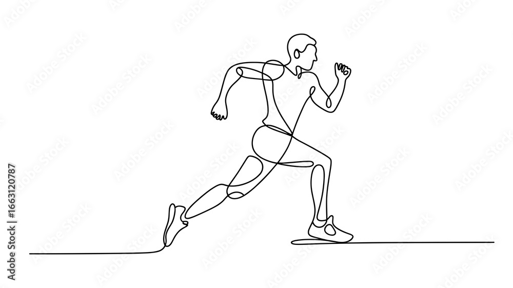 Obraz premium Continuous line drawing of running man athlete sport fitness training vector illustration