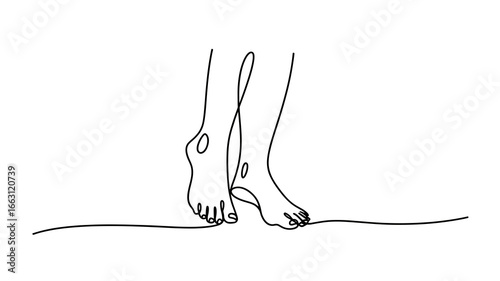 Minimal continuous line drawing of human feet on tiptoe vector illustration