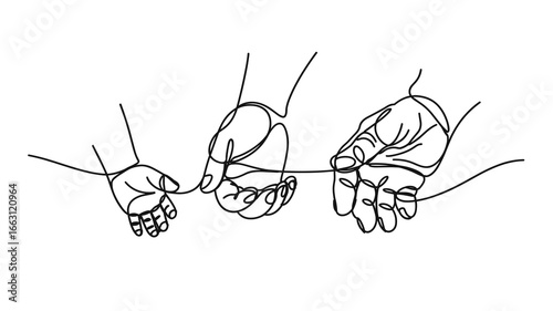 Continuous line drawing of family holding hands parent and child minimalist vector illustration