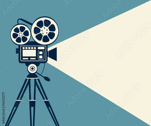 Retro cinema projector on poster. Vector 