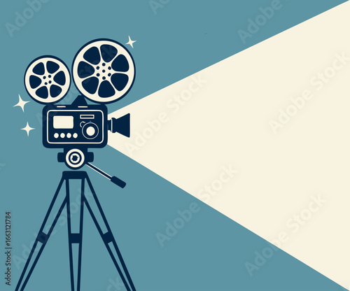 Retro cinema projector on poster. Vector 