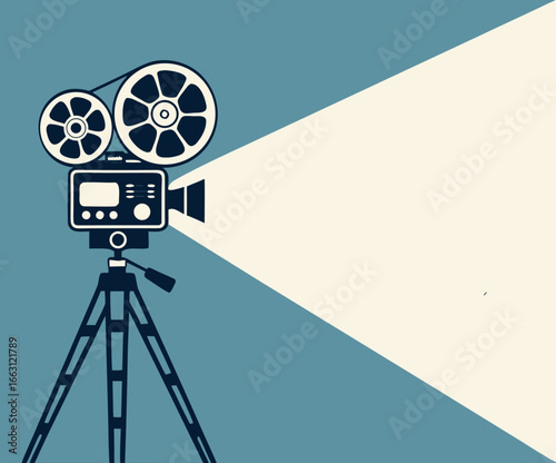 Retro cinema projector on poster. Vector 