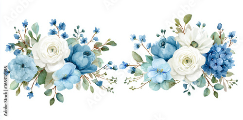 Watercolor Blue flowers feature floral design for wedding stationery, branding, or spring posters with soft surface details.