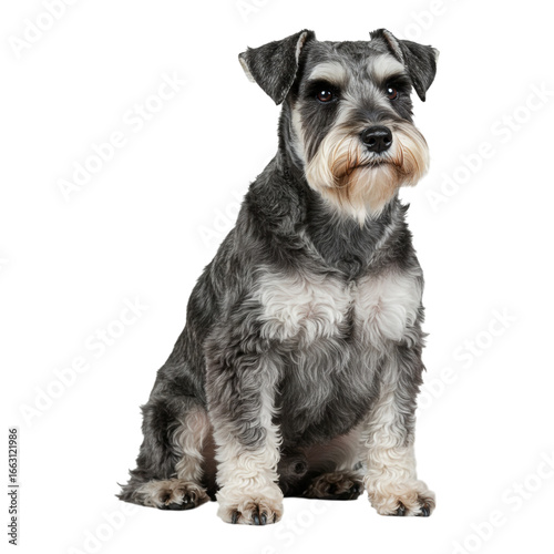 Miniature schnauzer dog sitting alertly isolated on transparent background