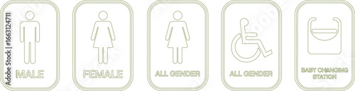 Restroom Gender Neutral Icons with Baby Changing Sign Green on Transparent Background