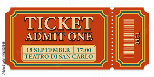 Ticket admit. Concert, party or festival ticket design template. Vector illustration.
