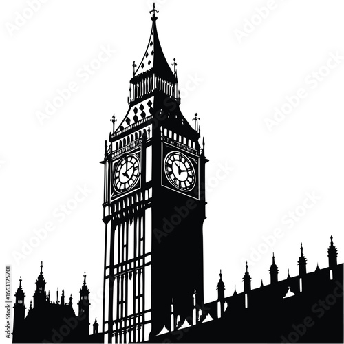 Old clock tower at night silhouette