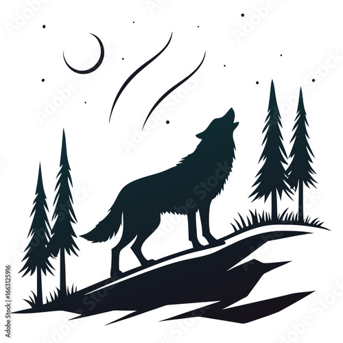 Wolf silhouetted against northern lights silhouette
