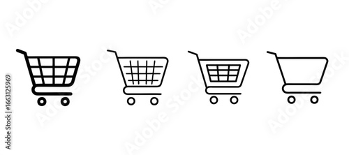 "Shopping Cart Line Art Icon Set – Minimal Thin Outline Vector for E-commerce, Retail, Store, and Online Shopping Design"