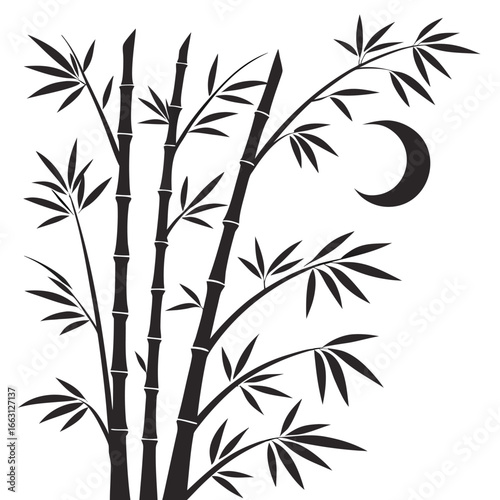 Bamboo grove with moonlight silhouette