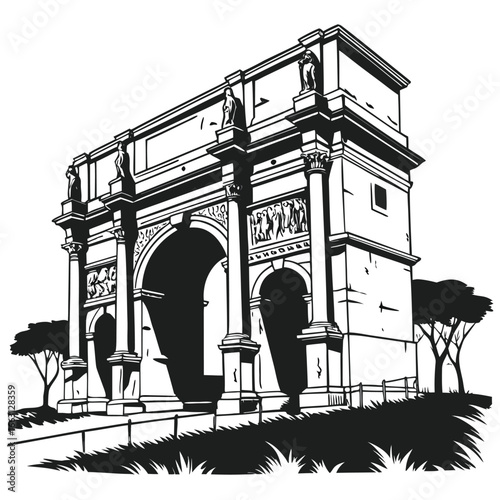 black and white archway building drawing clip art preview