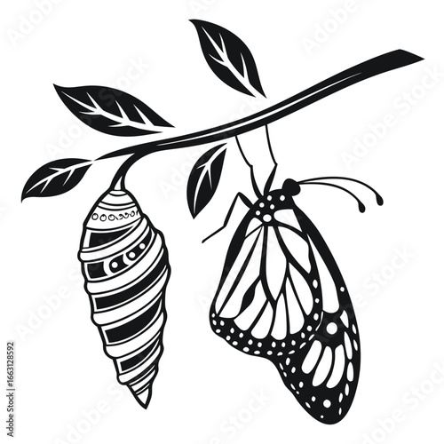 Photos Butterfly emerging from cocoon silhouette