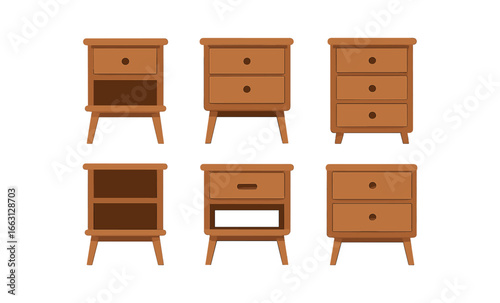Retro style wooden bedside tables set on a warm background