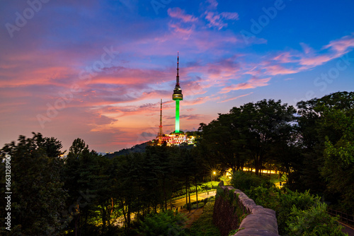 Wallpaper Mural Sunset at Namsan Tower in Seoul,South Korea. August 04, 2025 Torontodigital.ca