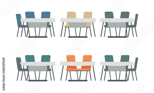 Colorful retro dining sets in gradient light on dark background