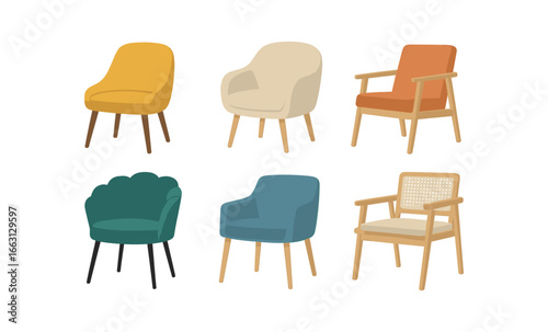 Modern armchair collection with diverse designs and vibrant colors on gradient background