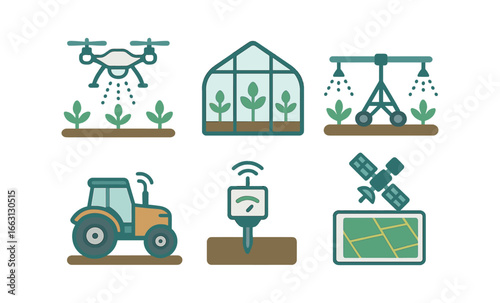 Innovative agriculture technology icons: smart farming and sustainability concepts