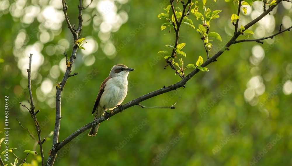 Obraz premium Bird Perched on Branch in Spring Sunlight