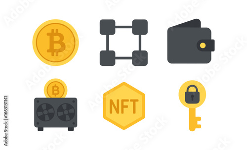 Cryptocurrency symbols with bitcoin and nft icons in neon glow design