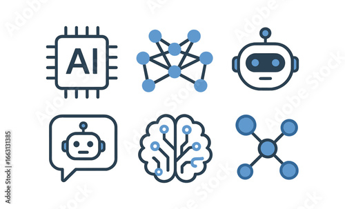 Futuristic neon tech icons: ai, robotics, machine learning, neural networks