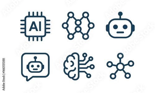 Futuristic technology icons featuring ai robot and neural network concepts