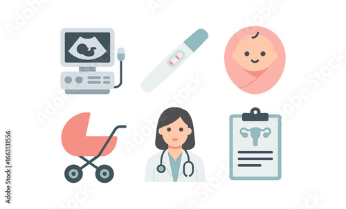 Maternity and newborn icon set in modern flat design for healthcare topics