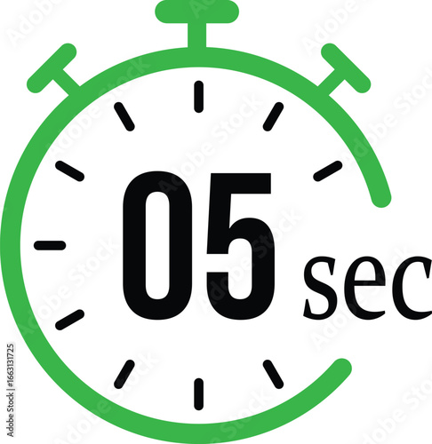 Green stopwatch showing five seconds remaining