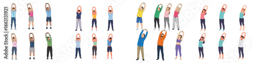 People Stretching and Exercising Set