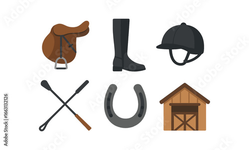 Equestrian gear icons on dark background with glowing effect