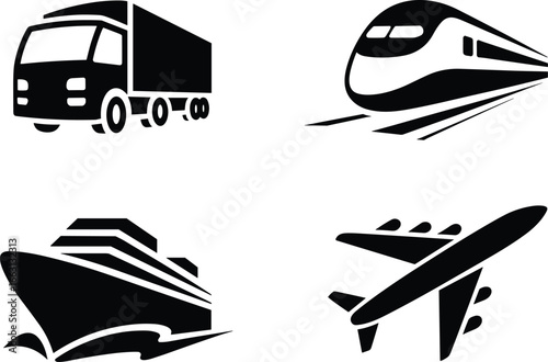 transportation modes icon truck train ship airplane