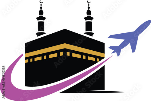 Kaaba and airplane for Islamic travel concept mecca