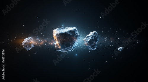 Realistic Asteroids in Deep Space with Stars and Cosmic Glow