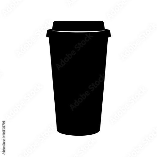 Silhouette of a disposable coffee cup with lid on a white background
