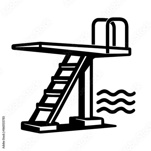 Swimming Pool Diving Platform with Ladder and Water Waves