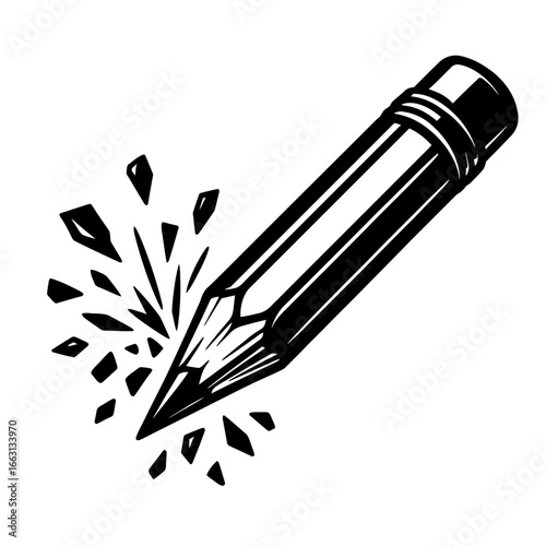 Vector Illustration of a Pencil with a Broken Tip and Flying Debris