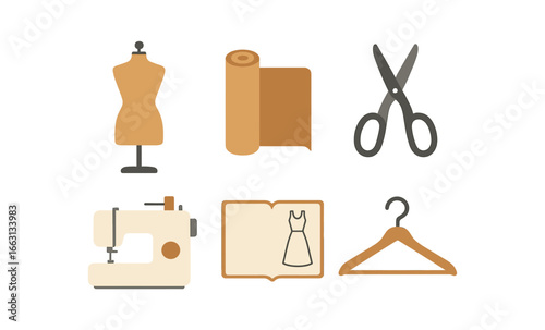Sewing tools and fashion design elements in soft glow aesthetic